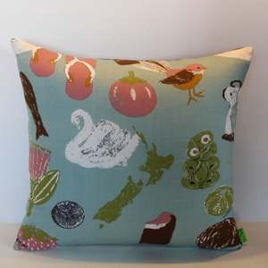 Brown: Kiwi Summer Blue & Pink - Cushion Cover - 48cm x 45cm