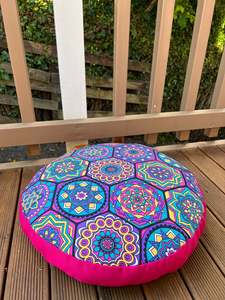 Round Floor Cushions: Pink Boho - Round Floor Cushion