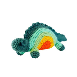 Baby Child: Fairtrade knit rainbow stegosaurus toy