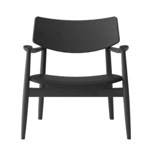 Solid oak lounge chair black with black leather seat
