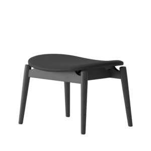 Furniture: Solid oak footstool black with  black leather cushion