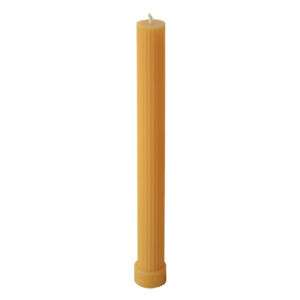Ridged column beeswax candle with base