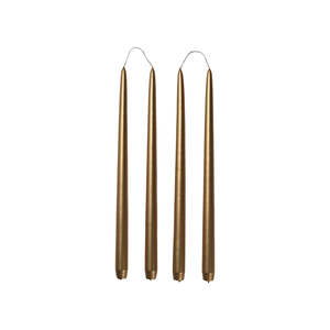 Candles Lanterns: Broste set of 4 tall taper candles 38cm glossy gold