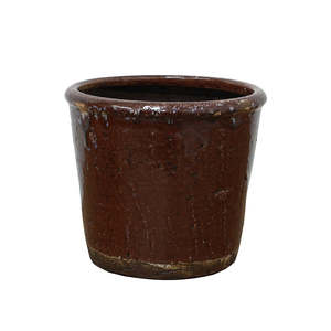 Pots Planters: Brown glazed terracotta pot 17cm