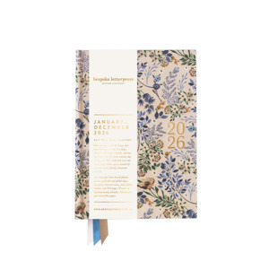 2026 linen bound daily view diary blue buds