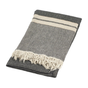 Belgian linen fouta throw black stripe 110 x 180cm