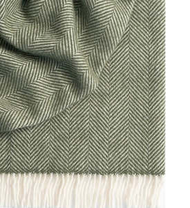 Throws Blankets: Magnus NZ lambswool herringbone blanket 150 x 183cm olive