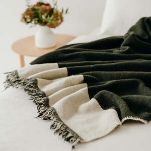 Throws Blankets: NZ made broadband lambswool blanket 185 x 240cm moss green