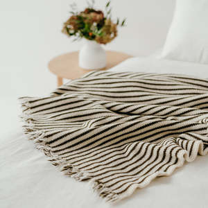 NZ made stripe lambswool throw 130 x 180cm olive
