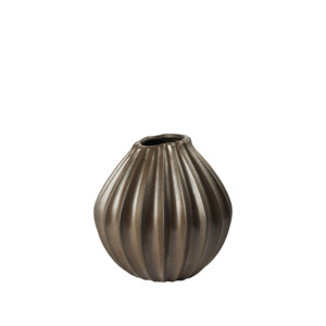 Broste wide lines vase antique brown small 15cm