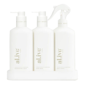 Al.ive kitchen hand wash + dish wash + bench spray trio lemon myrtle & honeydew