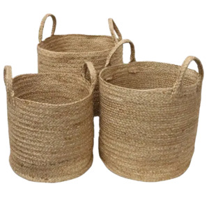 Round jute basket with handles