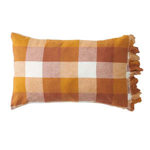 SOW biscuit check linen pillowcases with ruffle