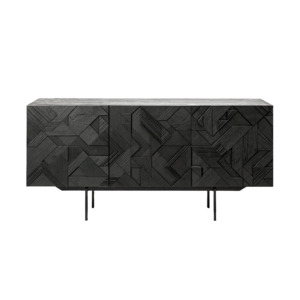 Teak geo carved 3-door sideboard 168cm black