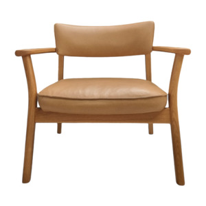 Chairs: Sketch poise lounge chair pecan leather