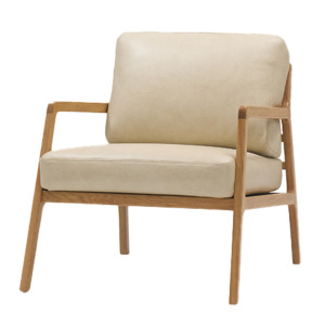 Chairs: Nysse solid oak and leather armchair limestone