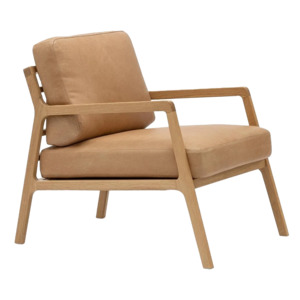 Nysse solid oak and leather armchair pecan