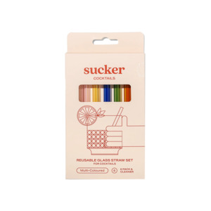 Glassware: Cocktail coloured glass drinking straw set (6)