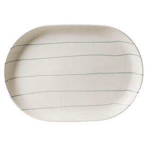 Serveware: Oval serving platter with green stripes 38cm