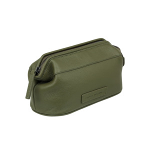 Bathroom Accessories: Status Anxiety leather toiletry bag khaki medium