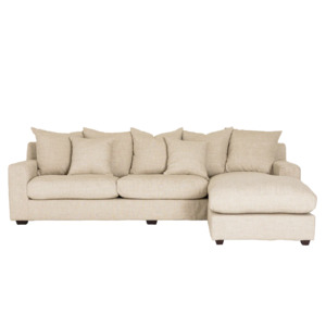 Melba slip cover linen sofa with chaise salt & pepper