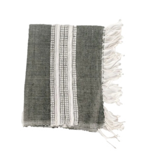 Towels Cloths: Handwoven hand towel sage with natural stripe