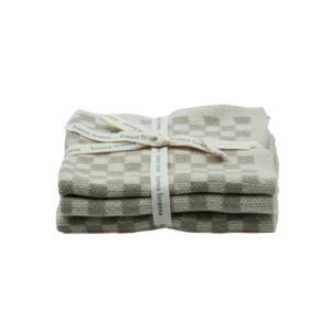 Set of 3 cotton cloths taupe check