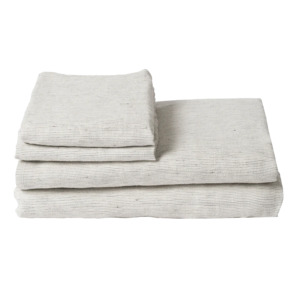 Duvets Sheets: Pinstripe linen fitted sheet pepper & chalk