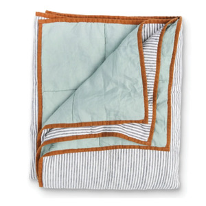 Blankets Quilts: SOW wasabi & charcoal stripe double sided linen quilt