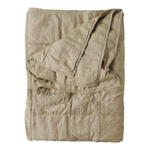 Blankets Quilts: SOW marl linen quilt moss