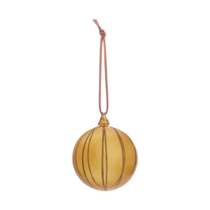 Christmas Decos: Hanging glass striped bauble amber