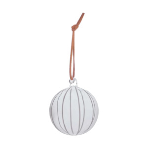 Hanging glass striped bauble white