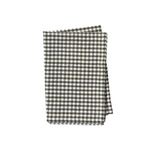Gingham washed cotton tea towel olive