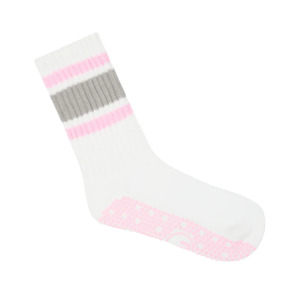 Socks Scarfs: Crew pilates grip sock grey pink stripes