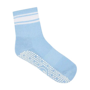 Socks Scarfs: Crew pilates grip socks powder blue vanilla stripe