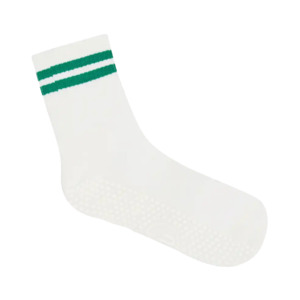 Crew pilates grip socks racquet green stripes