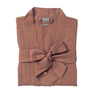 Women's linen dressing gown plum