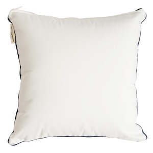Outdoor Cushions: Outdoor white scatter cushion with navy piping 46cm square