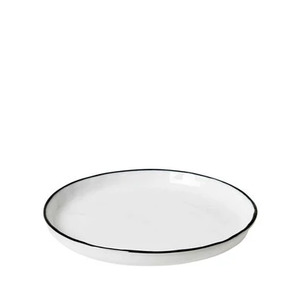 Dining: Broste dessert plate white with black rim 17cm