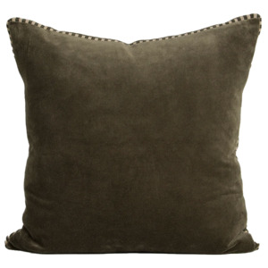 Living: Edward velvet cushion cover with striped edge 50cm thyme