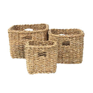 Storage 1: Small square seagrass basket with cut-out handle