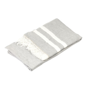 Living: Belgian linen fouta throw grey stripe 110 x 180cm