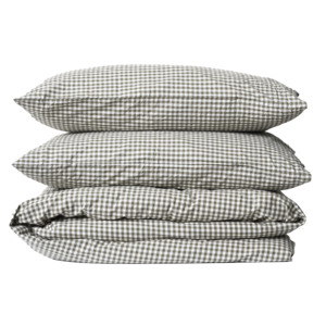 Bedroom: Gingham organic cotton duvet olive