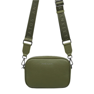 Plunder leather shoulder bag wide strap khaki