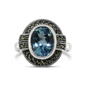 Esse Marcasite Jewellery: Esse Oval Blue Topaz & Marcasite Ring