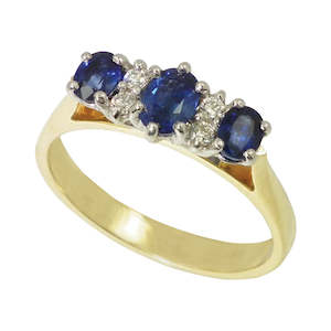 Coloured Gem Rings: 9ct Gold Diamond and Ceylon Sapphire Ring