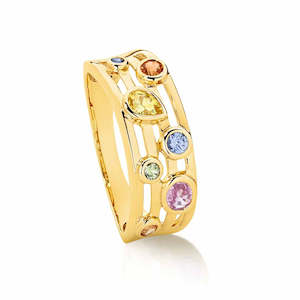 Coloured Gem Rings: Bezel Set Multi Coloured Sapphire Ring