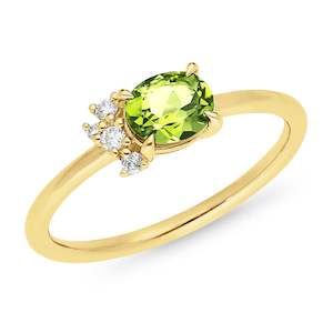 Coloured Gem Rings: 9ct gold Peridot and Diamond Ring