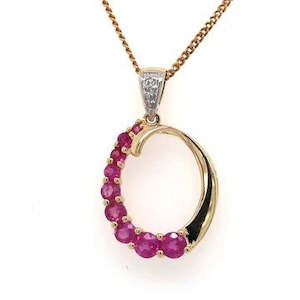 Pendants Necklaces: 9ct Gold Ruby & Diamond Pendant