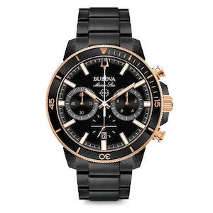 Bulova: Bulova Gents Marine Star Black Steel Chrono Watch